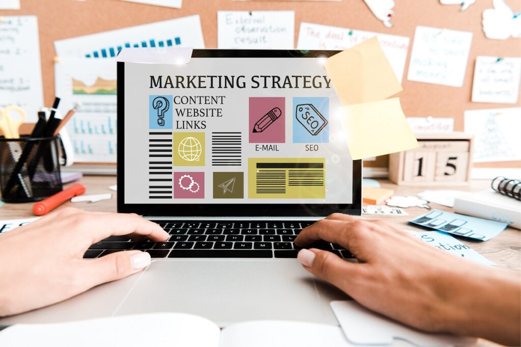 B2B content marketing strategy on a laptop