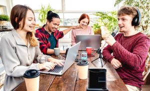 content creators working and creating engaging content