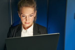 female social media content moderator at work